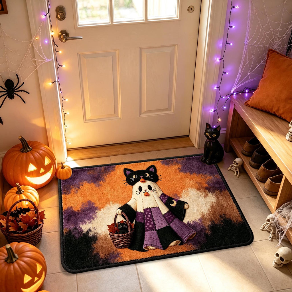 Halloween Doormat Ghost Bath Mat 23.6x15.7in Secure-Grip Absorbent Soft Faux Fur Rug for Bathroom Bedroom Living Room Decor by OVFUIZ