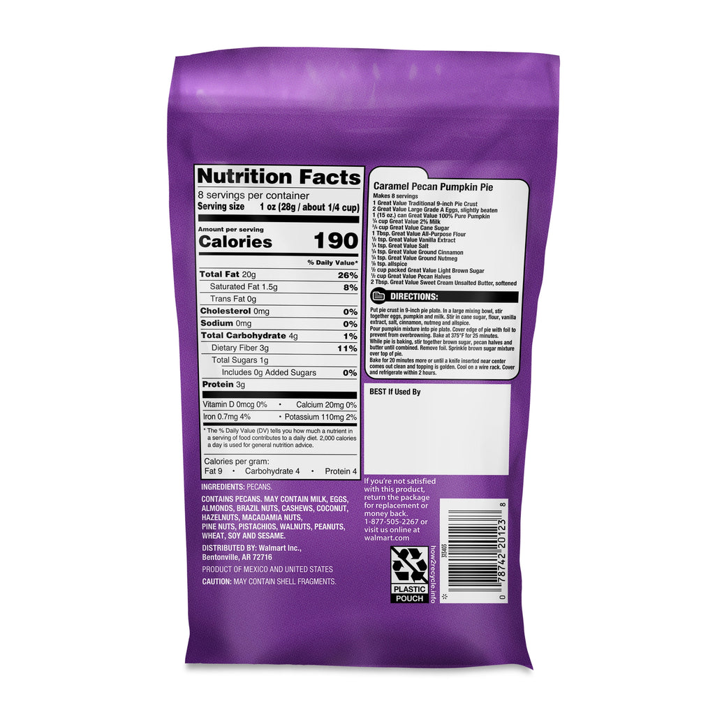 Great Value Pecan Halves, 8 oz