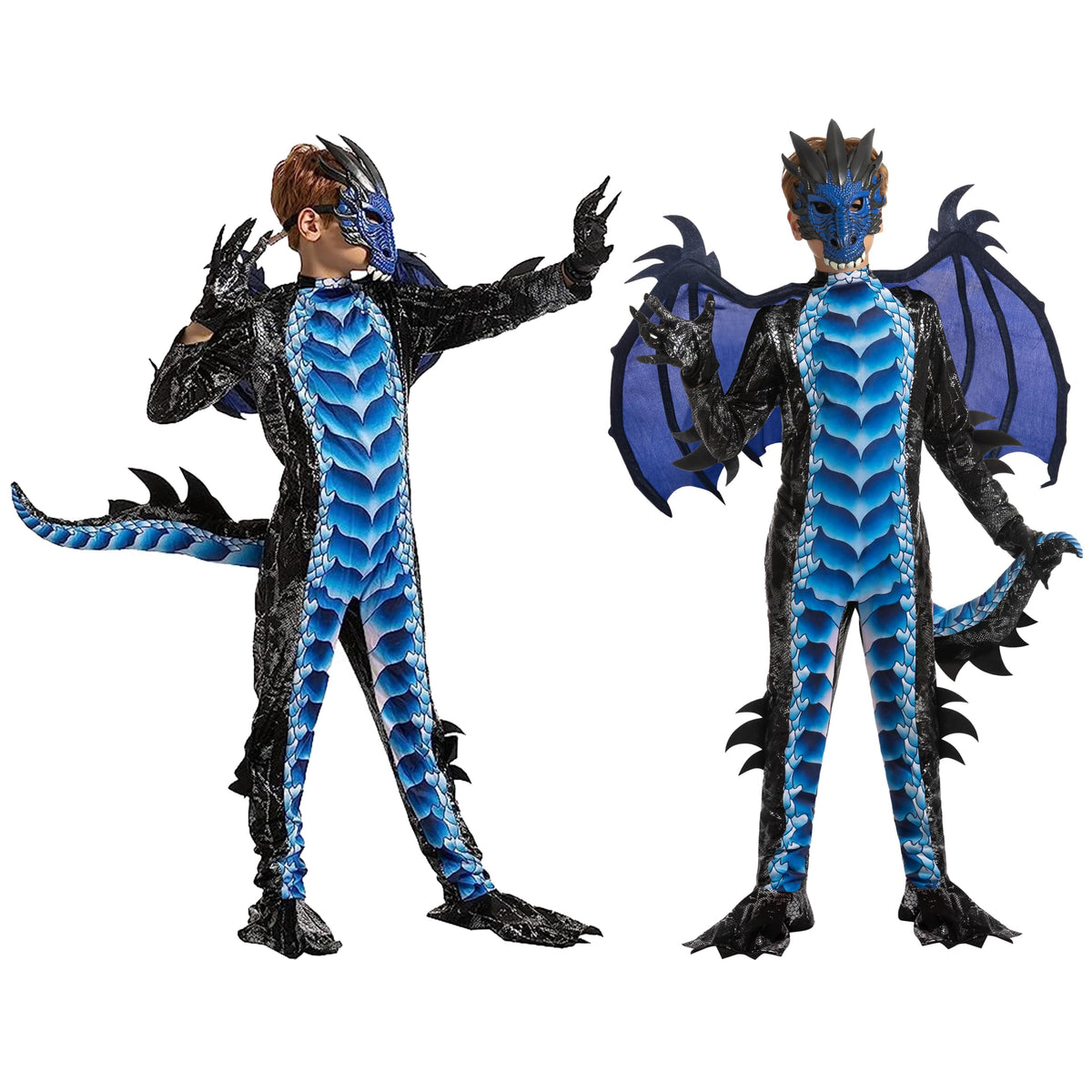 Joyfy Dragon Costume for Kids Boys Dragon Costume with Dragon Wings, Tail and Mask Outfits Set for Toddlers Halloween Dress Up 5-12 Years