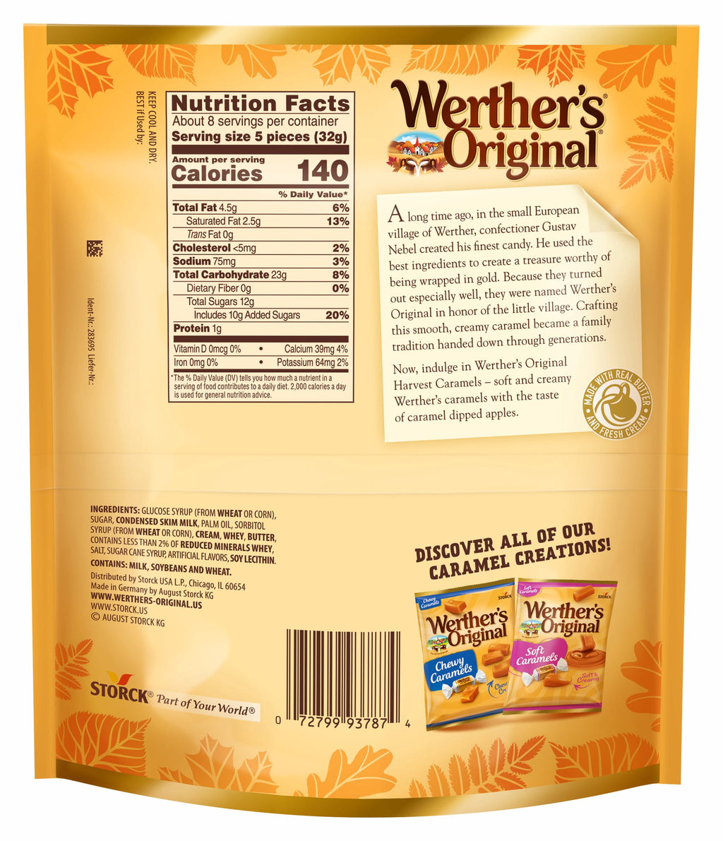 Werther's Original Limited Edition Fall Harvest Caramel Apple Soft Caramels, 8.57 oz Bag