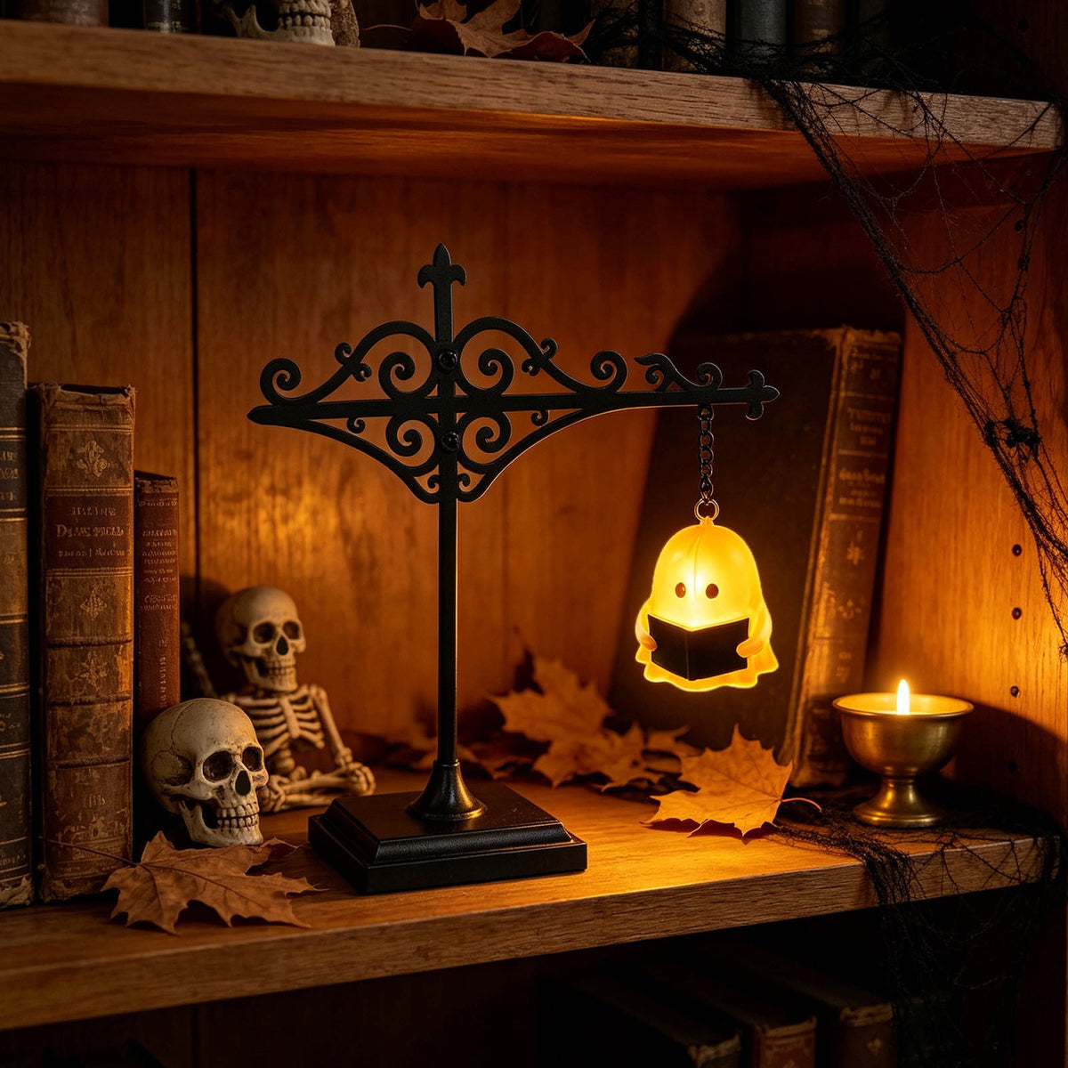 Nkmbld Halloween Bookshelf Lamp, Vintage Library Lantern Decorative Bookshelf Lighting, Hanging Ghost Lantern Book Shelf Light, Halloween Decorations Indoor
