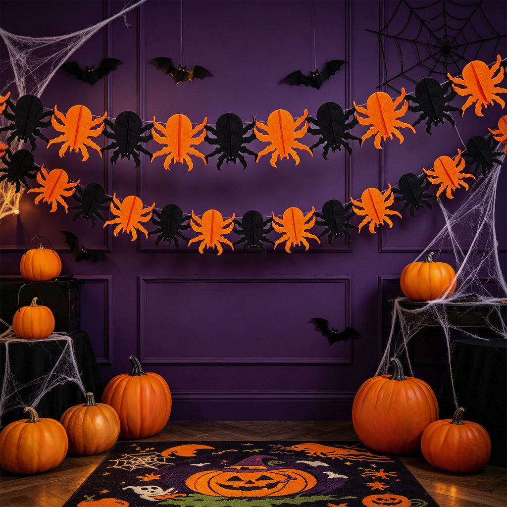 Halloween Paper Banner Decorations, 9.8Ft Orange Black Spider Bunting Garland Banners Decor for Wall Home Indoor Outdoor Birthday Party Supplies