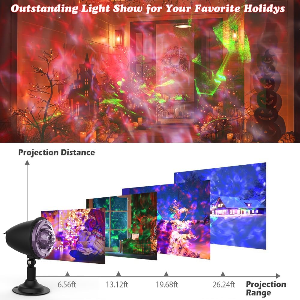 Unbranded Halloween Laser Projector Light Aurora Light Projector 21 Colors Ocean Ripple Pattern Remote Control Indoor Outdoor LED 1 Piece