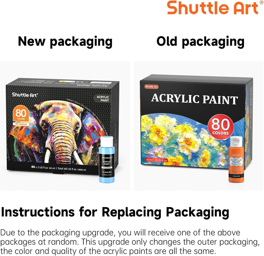 Shuttle Art Acrylic Paint Set, 36 Colors Acrylic Paint with Brushes & Palette, 2oz Bottles, Rich Pigments Non-toxic Paint for Artists Adults, Art Supplies for Canvas Rock Ceramic Wood Painting