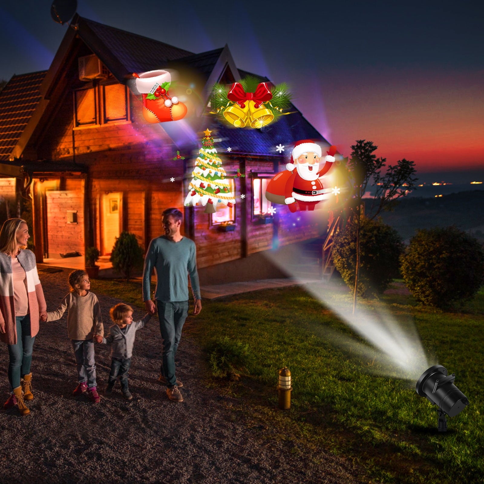 SHANNA Christmas LED Projector Lights, Outdoor Christmas Decorations Light with 16 Moving Patterns Snowflake Holiday Landscape Projector Home Garden Decor
