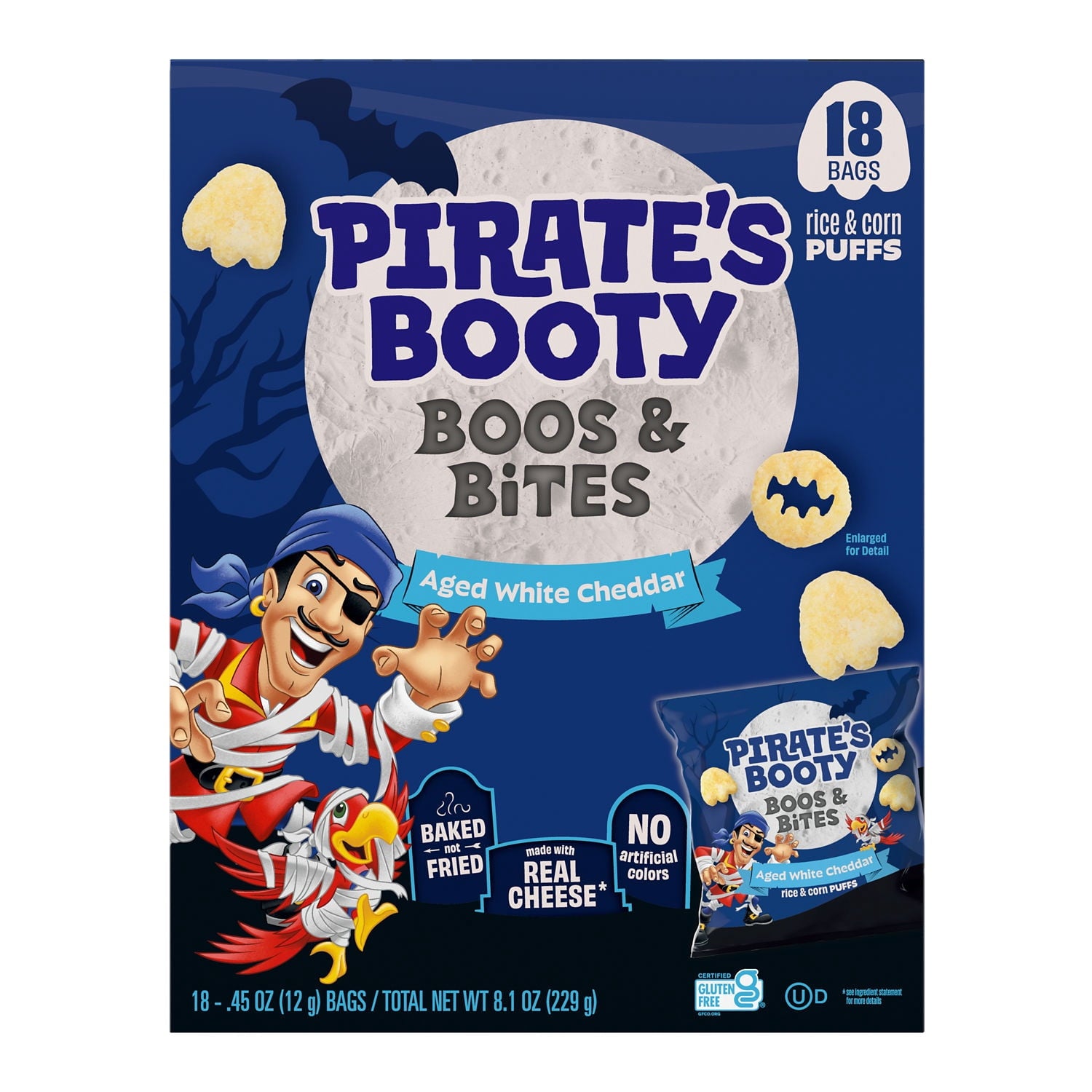 PIRATE'S BOOTY Boos & Bites Aged White Cheddar Cheese Puffs Bags, .45 oz (18 Count)