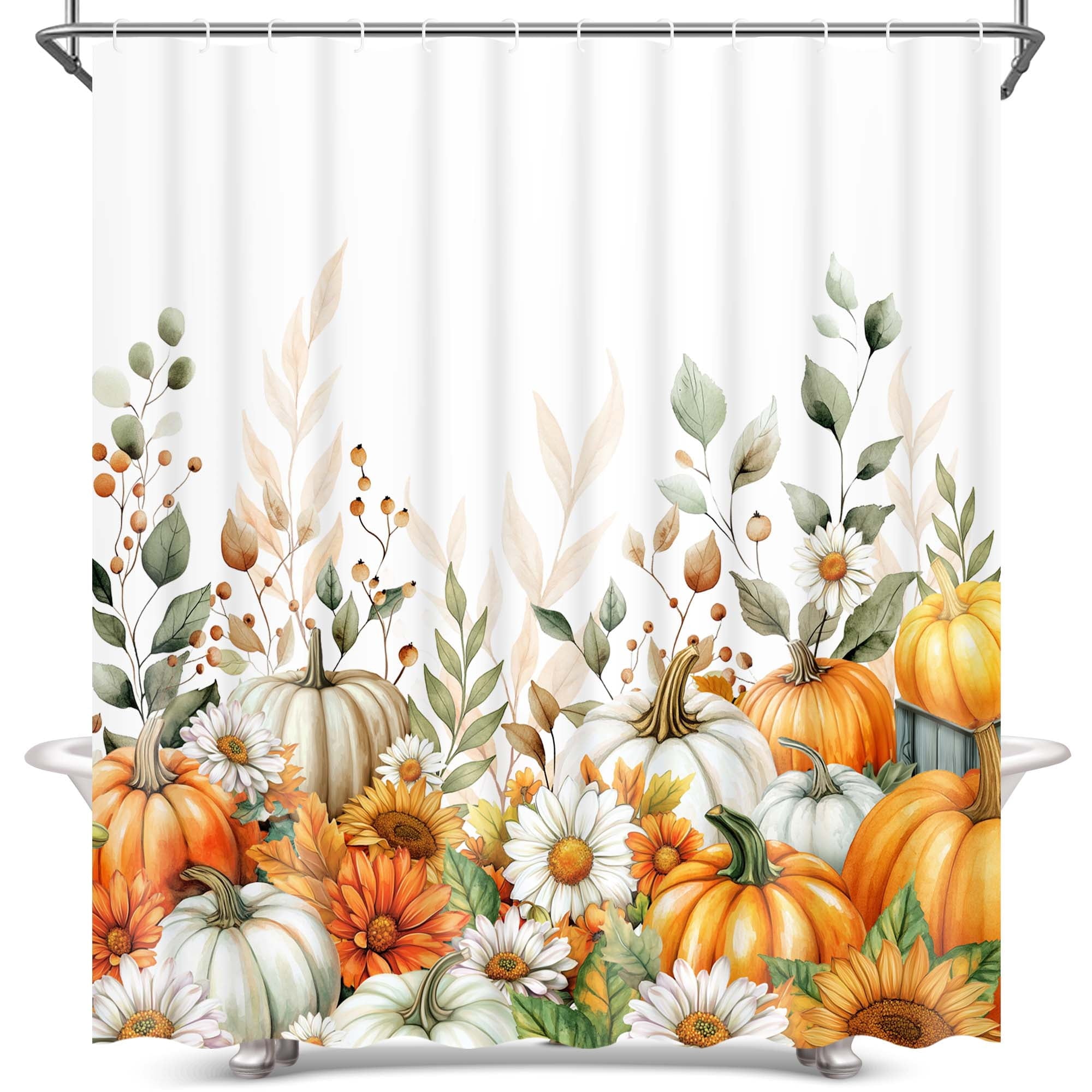 Ikfashoni Fall Shower Curtain with Hooks, Fall Decor for Home, Buffalo Plaid Pumpkin Waterproof Bathroom Curtains, 72"X72"