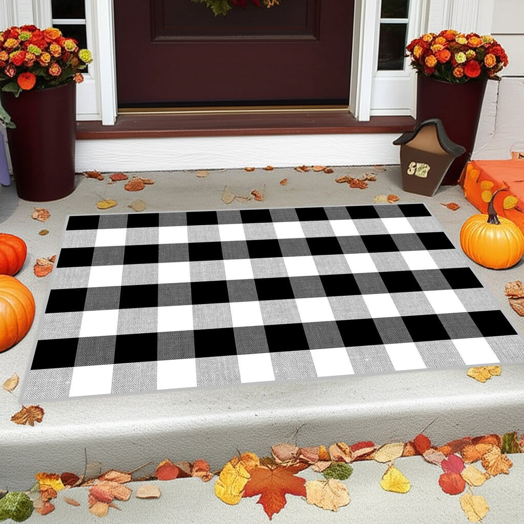 Halloween Fall Outdoor Rug Plaid Rug Foldable Floor Mat for Thanksgiving Front Door Front Porch Farmhouse Entryway Patio Decoration