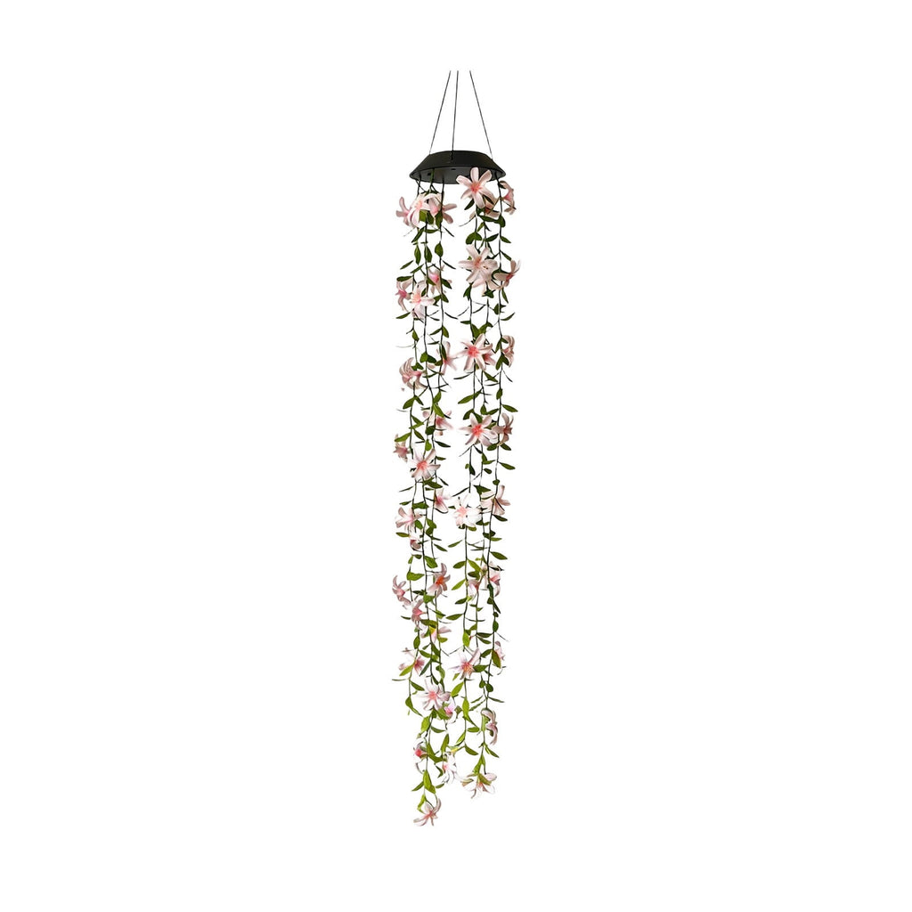 Solar Flower Hanging Wind Chime Light,Waterproof Outdoor LED Pendant Lamp,Solar Powered Auto Charging Warm Glow Light,Decorative Hanging Lantern for Garden Patio Balcony Yard Tree
