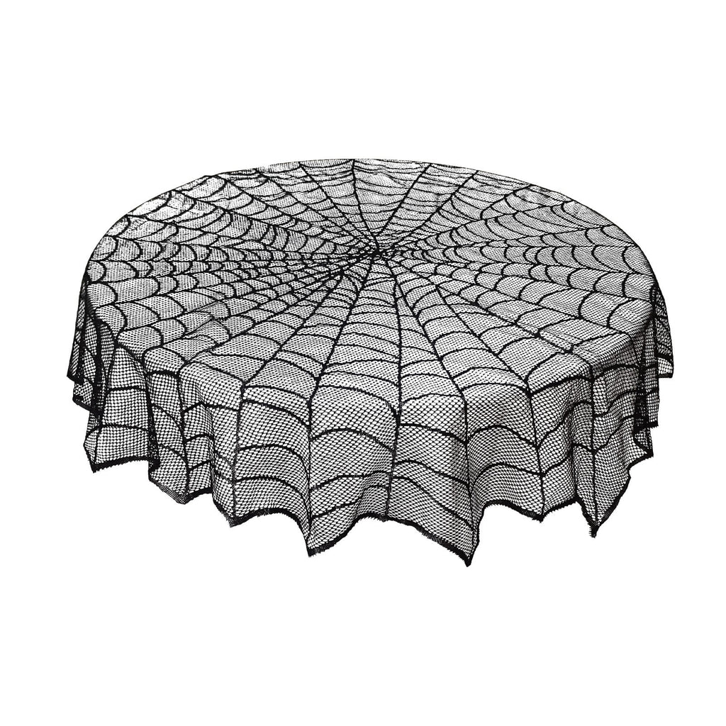 Halloween Round Lace Tablecloth Bat Spider Web for Halloween Party Decor,Lace Fabric Table Cloths Spooky Table Cover for Rectangle Tables for Parties Gothic Halloween Home Decorations