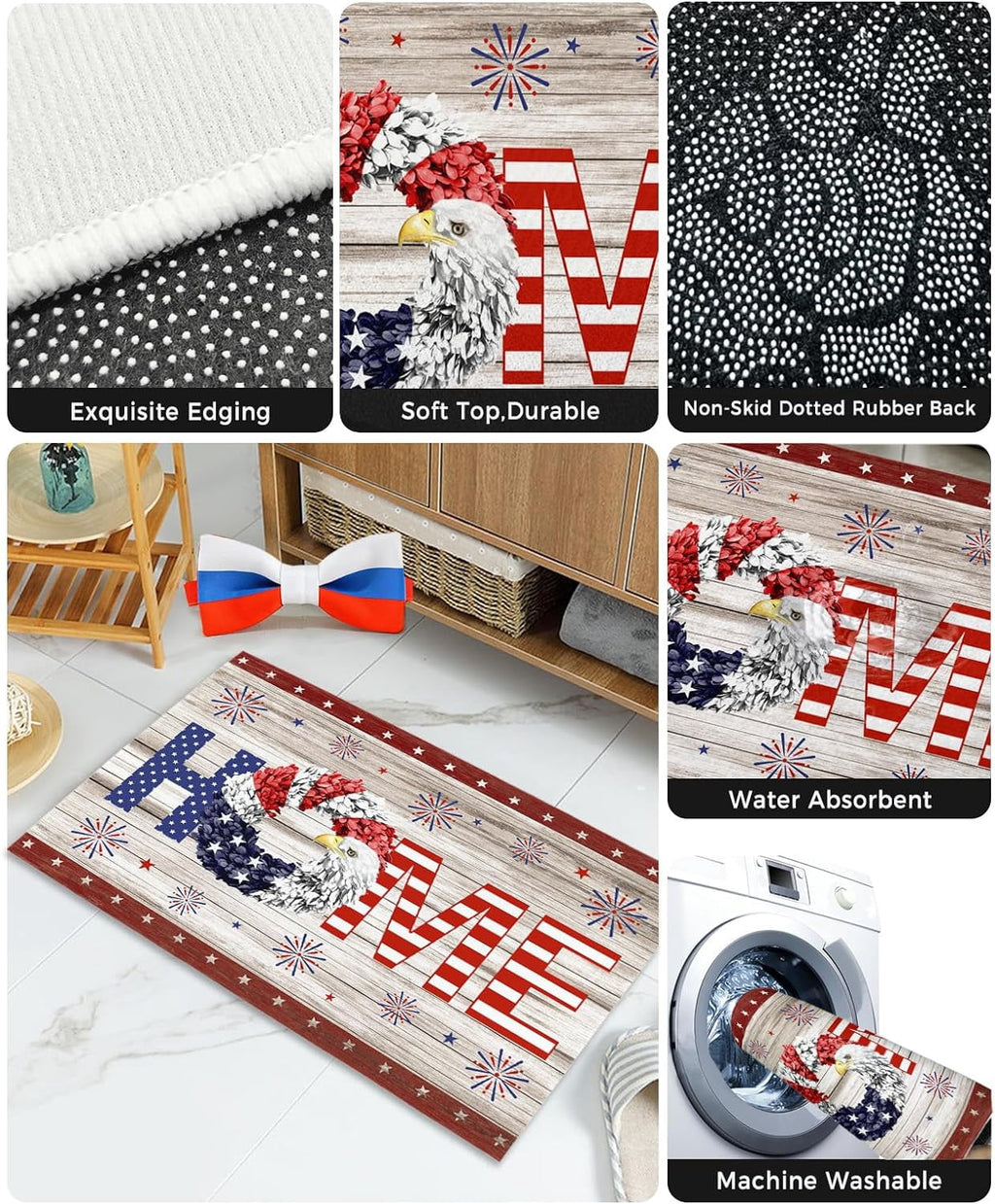 Christmas Snowman Trees Entrance Door Mat, Red Plaid Low Profile Tradition Christmas Decor Welcome Doormat, Non-Slip Carpet Rugs Floor Mat Decorative for Home/Bathroom/Kitchen - 20"x31.5"