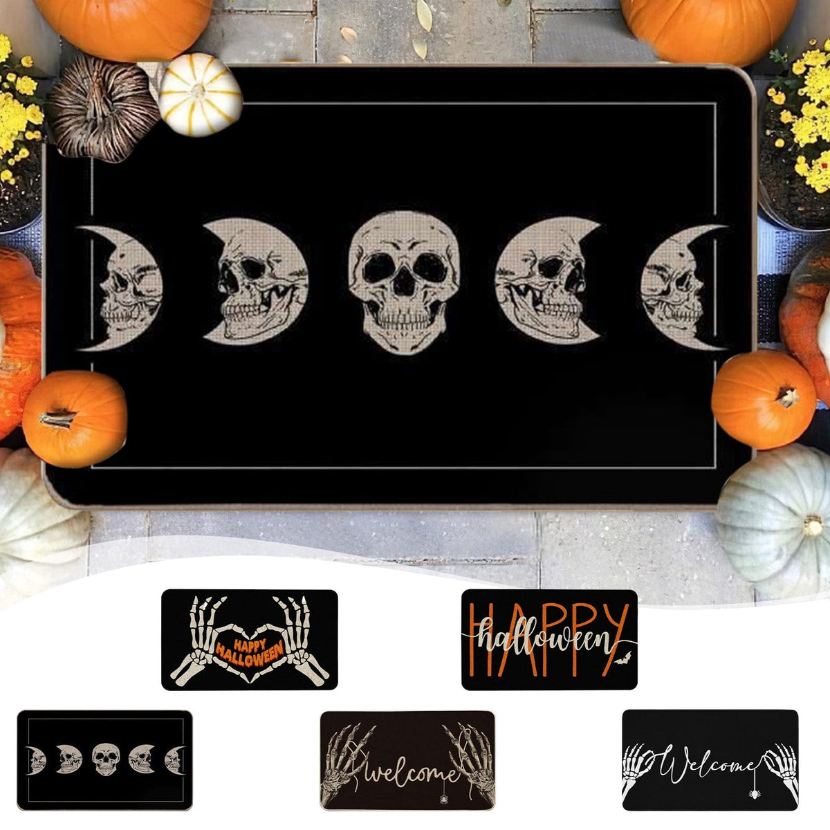 Orange Plaid Fall Outdoor Mat, Hand-Woven Porch Rug for Thanksgiving Halloween Door Decor