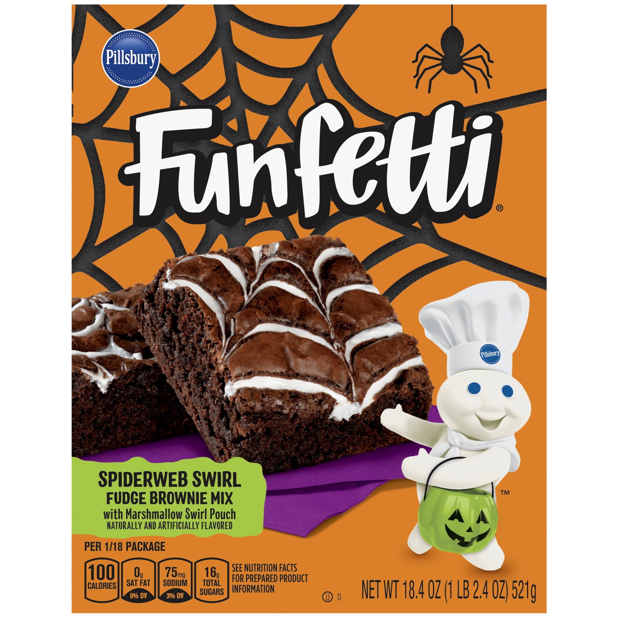 Pillsbury Funfetti Spiderweb Swirl Fudge Brownie Mix, 18.4 oz Box