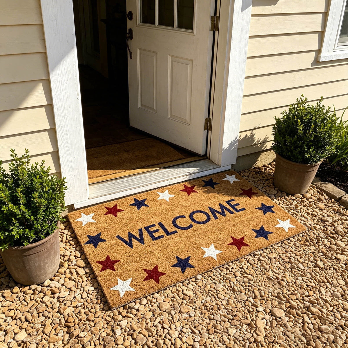 Patriotic Door Mat 4th of July Bow Flag Floor Doormats Independence Day Star Welcome Non Slip Mats for Front Porch Decor 16*24in Black