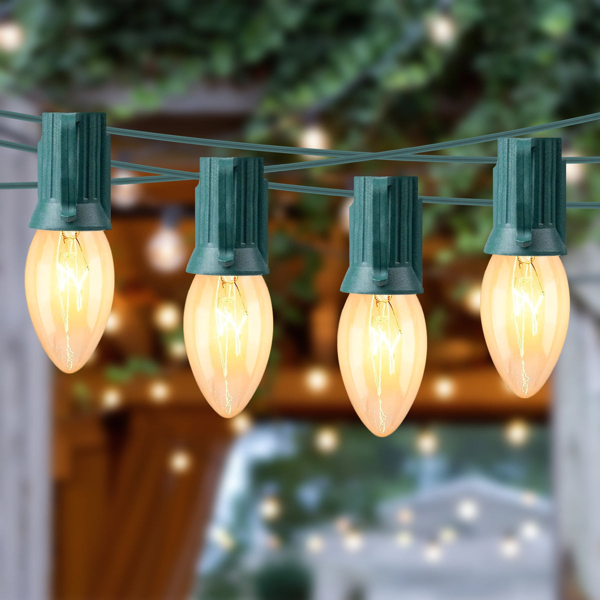 DAYBETTER 25.7ft Christmas Pathway Lights Outdoor, with 20pcs Multi-Color E17 C9 Bulbs, Hangable/Pluggable String Lights for Garden Decor