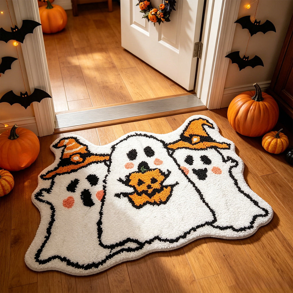 Halloween Bath Mat Ghost Multicolor Irregular Mat 27.56x17.72in Polyester Skidproof & Absorbent for Bathroom Entryway Living Room Halloween Door Mat by MPOISVA