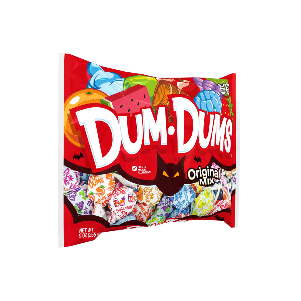 Dum Dums Original Mix Allergen Free Lollipops and Suckers, Assorted Hard Party Halloween Candy, 9oz Bag
