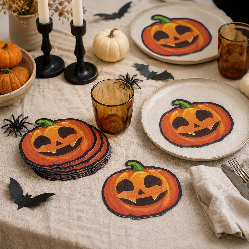 JHyouerji 20 Pack Halloween Pumpkin Disposable Paper Napkins Purple Absorbent Cocktail Dessert Napkin Holiday Party Table Disposable Decor Thanksgiving Party Supplies
