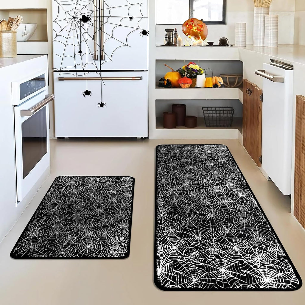 Halloween Kitchen Rugs Set of 2, Cushioned Anti-Fatigue Kitchen Mats for Floor, Spider Web Kitchen Mats, Non-Slip Waterproof Kitchen Floor Mat Washable for Kitchen, Home, Office, Laundry