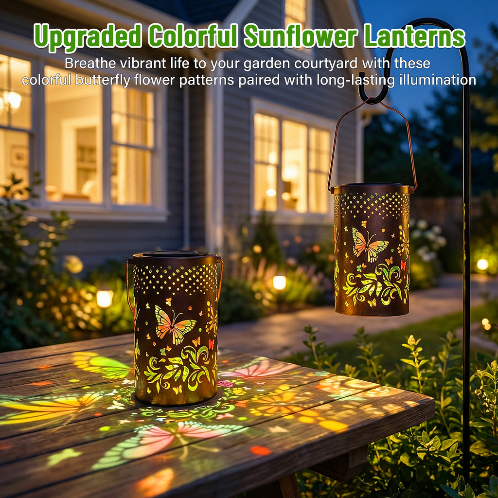 Colorful Solar Lanterns IP65 Outdoor Waterproof, Mother's Day Gifts for Women Mom Grandma - LED Colorful Sunflower Solar Lights Metal Hanging Lantern for Patio Yard Porch