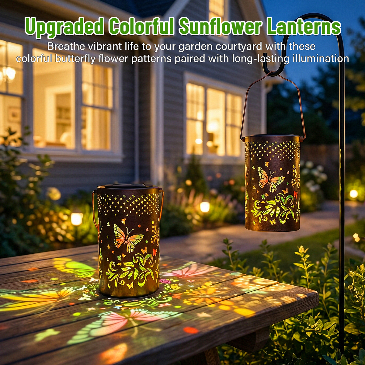Colorful Solar Lanterns IP65 Outdoor Waterproof, Mother's Day Gifts for Women Mom Grandma - LED Colorful Sunflower Solar Lights Metal Hanging Lantern for Patio Yard Porch