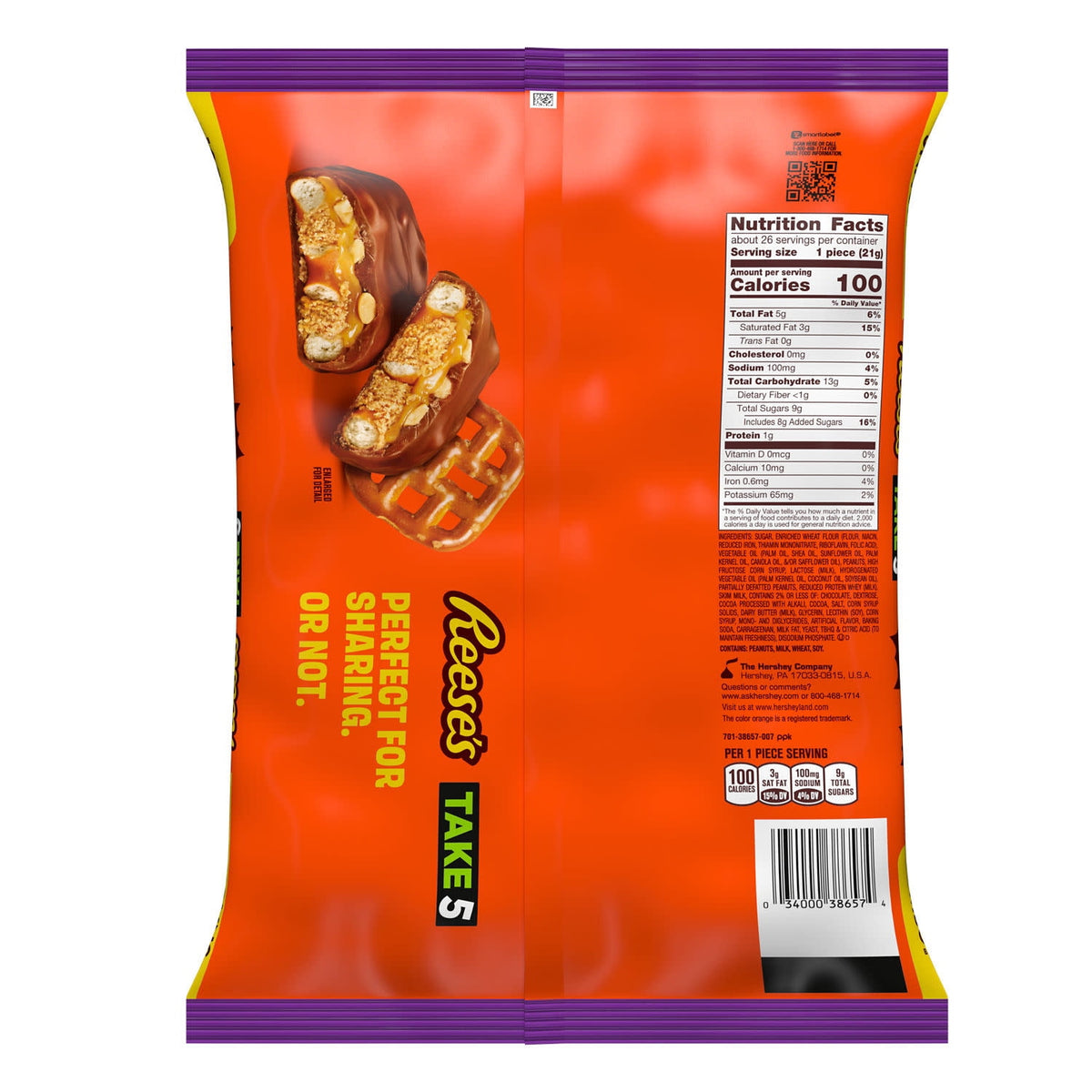 Reese's Take 5 Pretzel, Peanut and Chocolate Snack Size, Halloween Candy Jumbo Bag, 19.5 oz