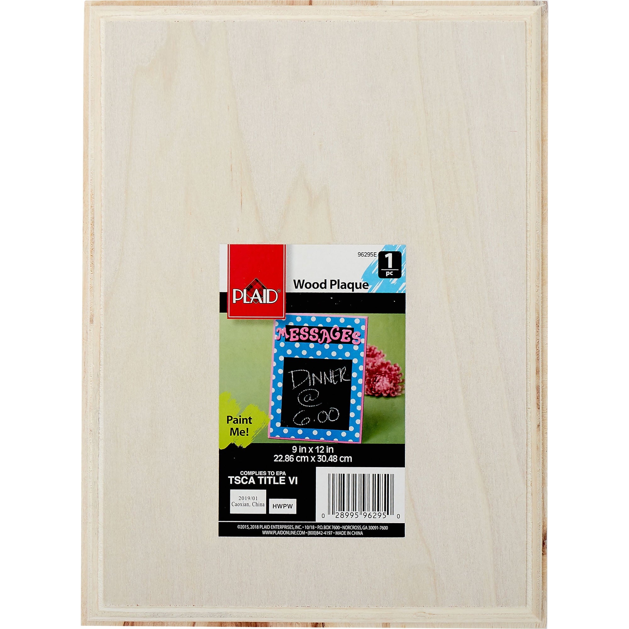 Plaid 96295E Unpainted Wood Surface, Large Rectangle Plaque, 1 Piece, 12" x 9"