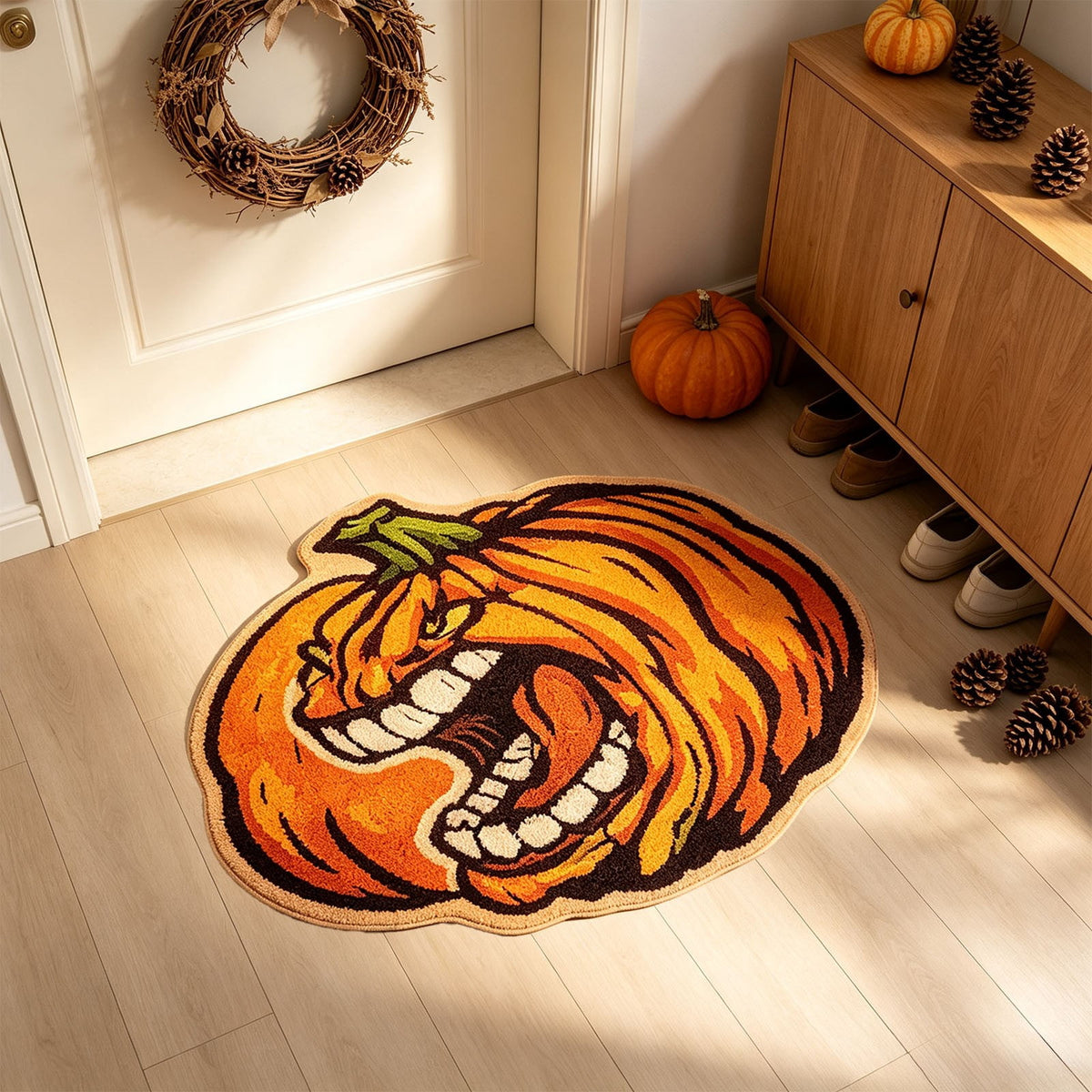 Fall Area Rug Maple Leaf Pumpkin Imitation Wool Mat 27.56x27.56in Polyester Skidproof & Soft for Living Room Bedroom Entryway Fall Doormat by MPOISVA