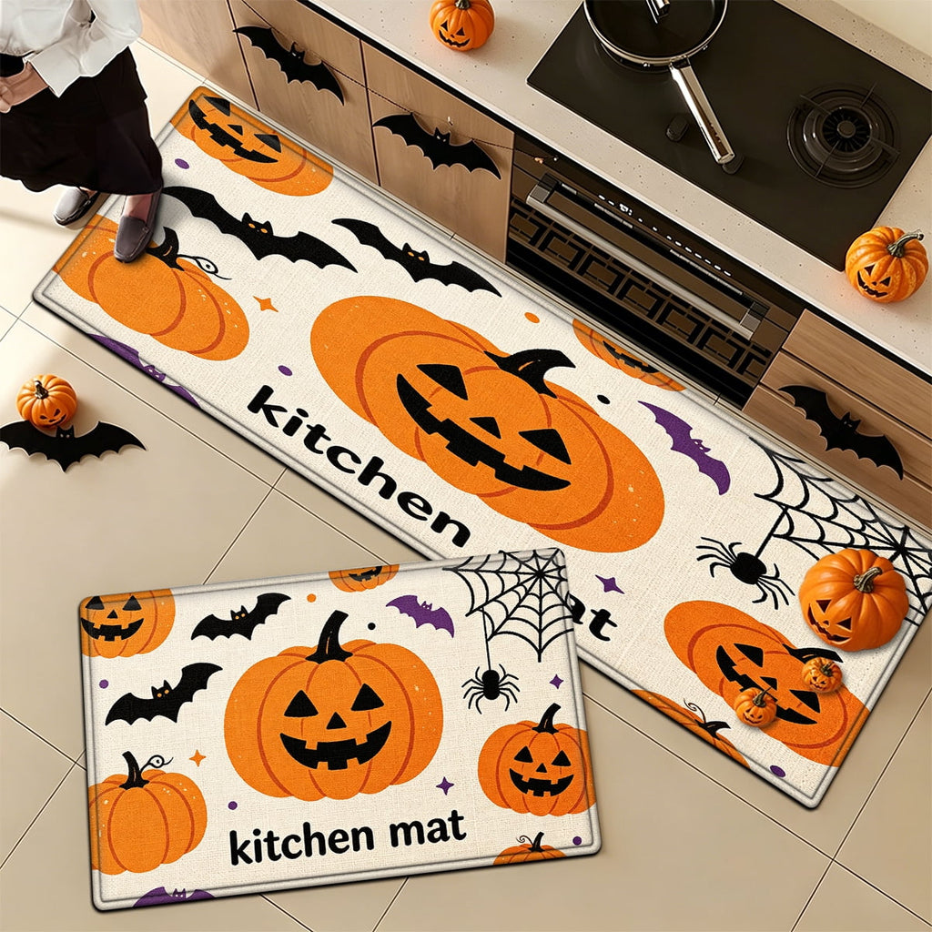 YIMEIS Halloween Neon Pumpkin Lanterns 3Pcs Flannel Mat & Kitchen Rugs Set,Soft Non-slip,16''×24'' 20''×30'' 17''×47'' Inches,for Entryway Bathroom