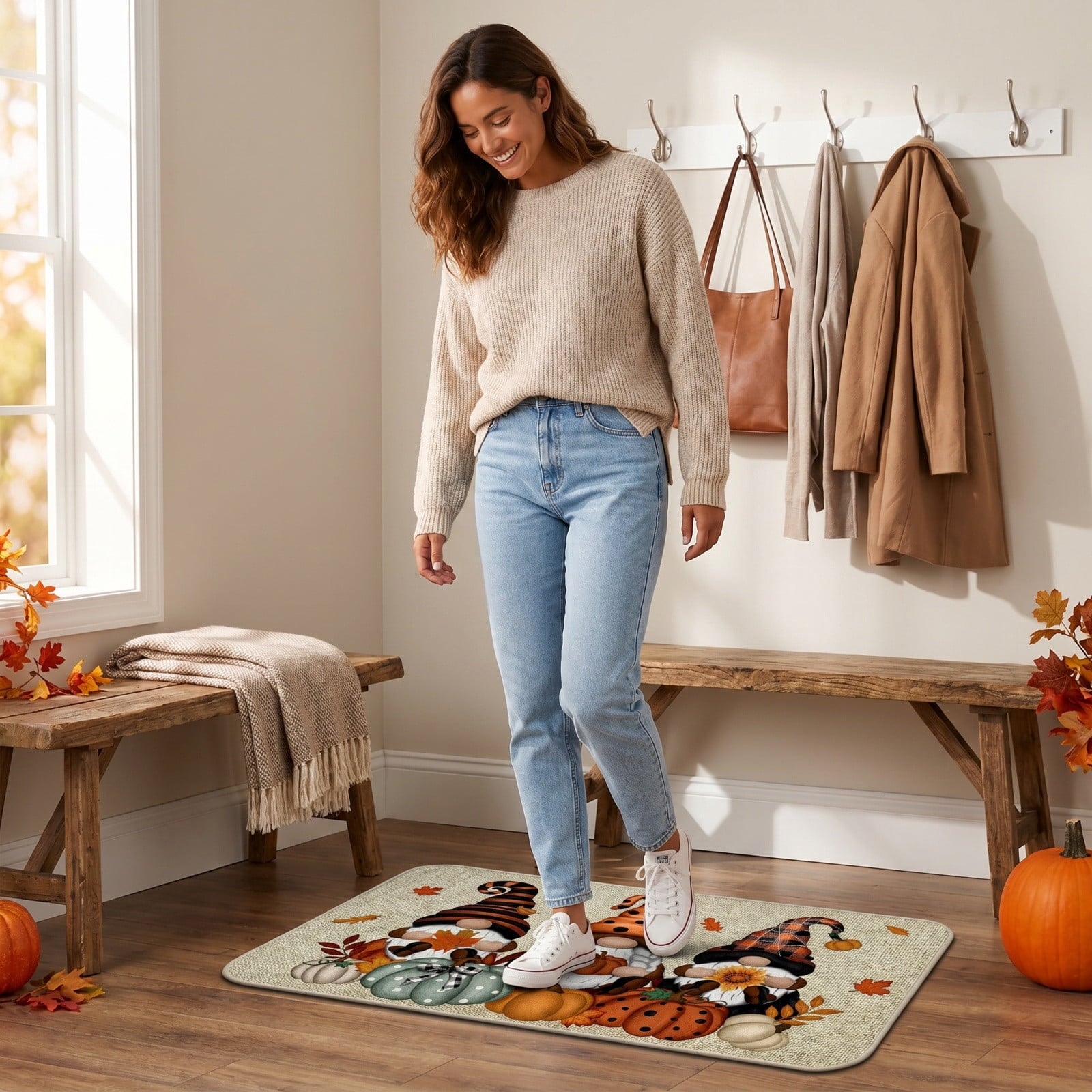 Autumn Door Mat for Entryway, 16x24 Inch, Fall-Themed Floor Doormat for Home Decor, Non-Slip Rug Mat for Living Room, Kitchen, Bedroom, Gifts for Fall Lovers (E)