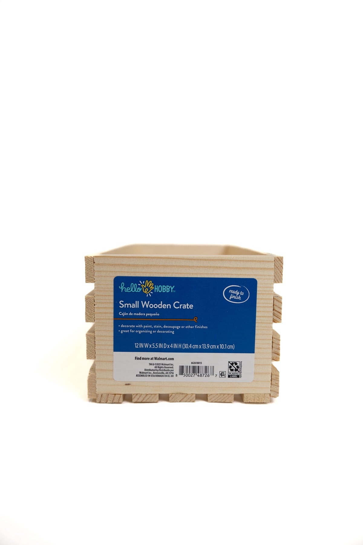 Hello Hobby Unfinished Wood Crate, 12 in x 5.5 in x 4 in