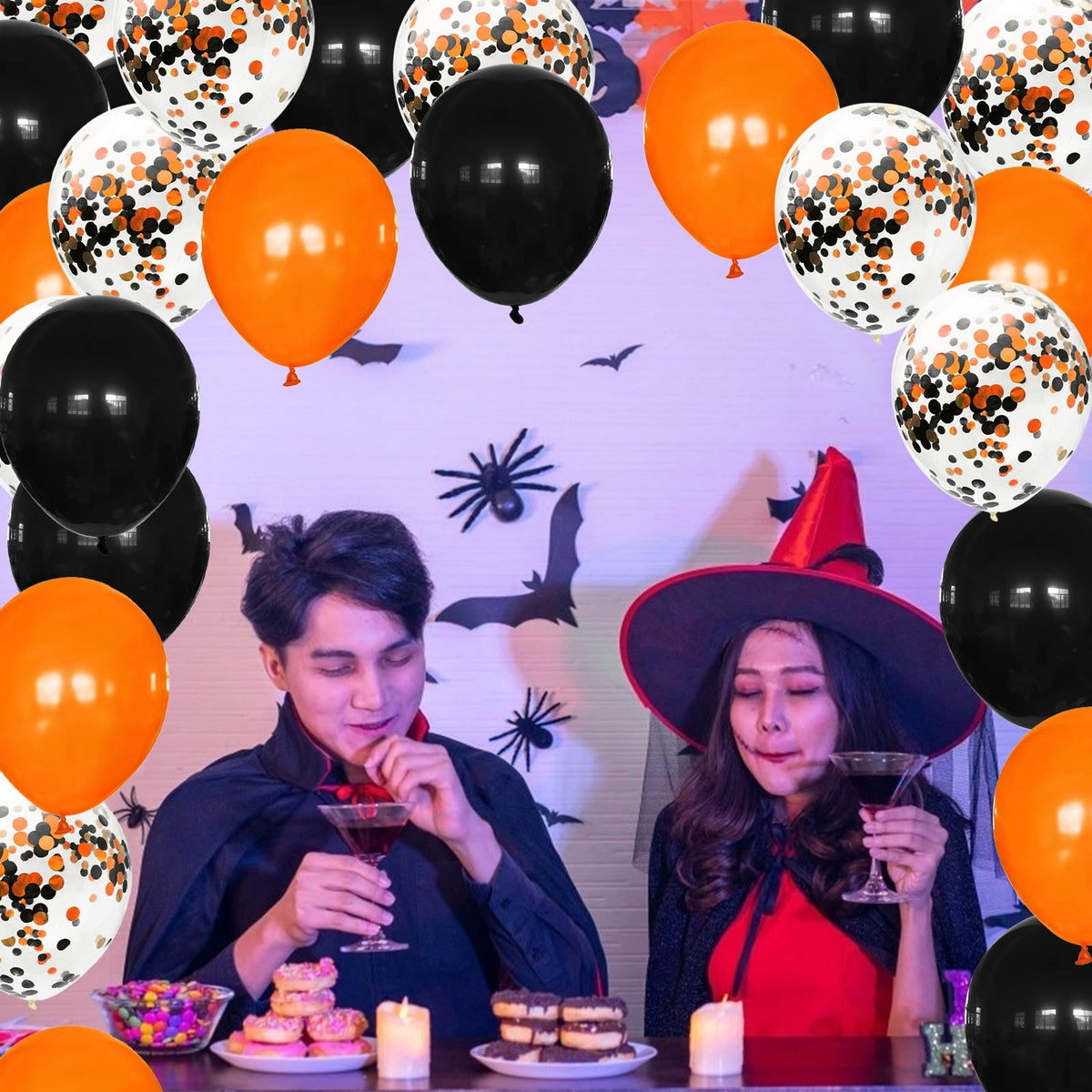 Uutvmp 80PCS Orange, Black, White Foil Confetti Balloons,12 inch Latex Balloon Inside for Halloween Party Decorations, Ghost Festival Party Scene Layout