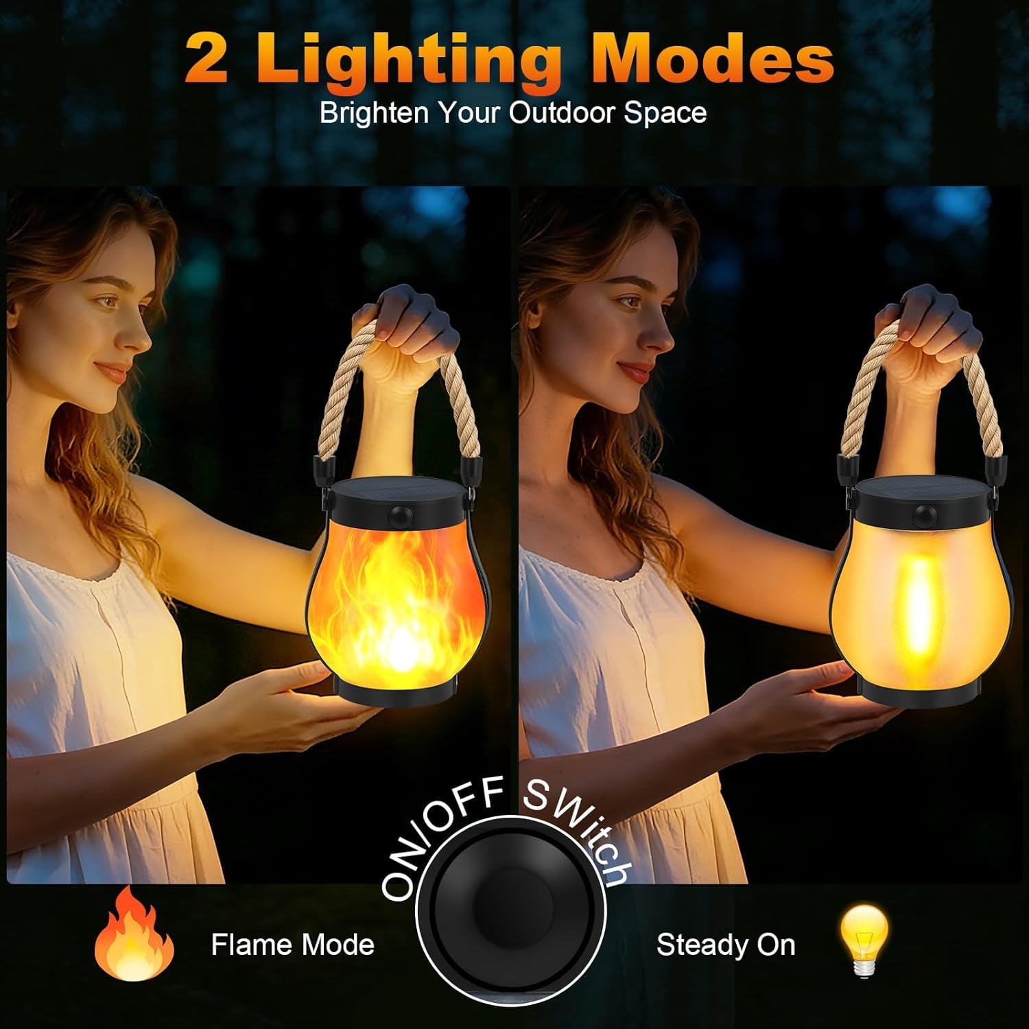 Gkcity Solar Lanterns Outdoor with Ultra-Real Flame, Dual Charging (USB/Solar) & 2 Modes - Waterproof Decorative Hanging/Table Lights for Yard Patio Garden Gift Halloween Easter Decoration, 1 Pack