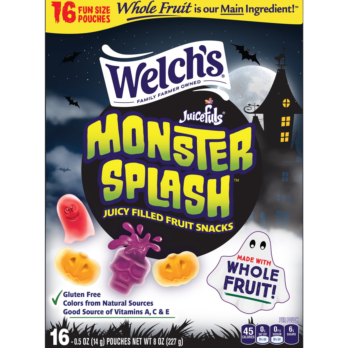 Welch's Juicefuls Monster Splash, Halloween Soft Kids Snacks, 0.5 oz, 16 Count
