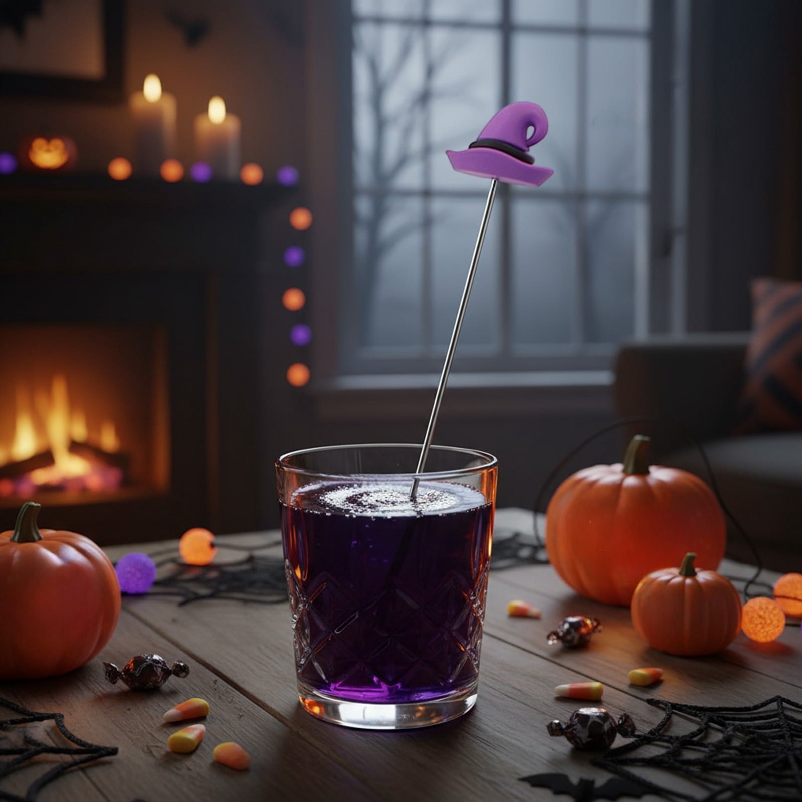 Stainless Steel Mixing Spoon for Cocktails – Halloween Barware, 304 Food - Grade Stirring Rod with Ghost, Witch Hat, Bat & Pumpkin Designs,Orange