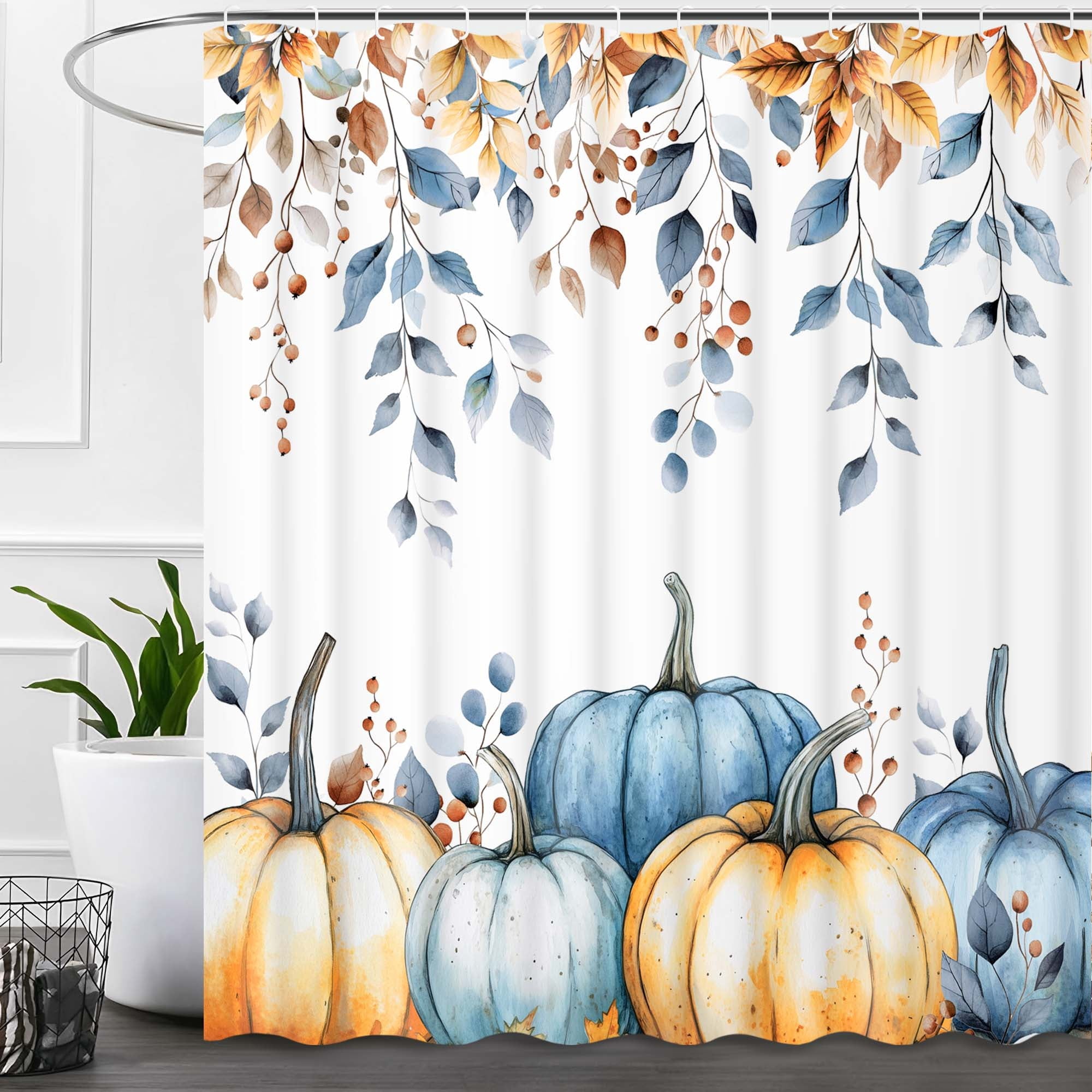 Ikfashoni Fall Shower Curtain with Hooks, Fall Decor for Home, Buffalo Plaid Pumpkin Waterproof Bathroom Curtains, 72"X72"