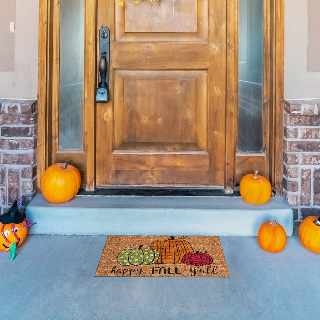 KCEHTA Happy Fall Welcome Mat, Fall Maple Leaf Pumpkin Door Mat, Autumn Front Door Mat, Halloween Thanksgiving Welcome Doormat Indoor Outdoor Entryway Rug Floor Mats