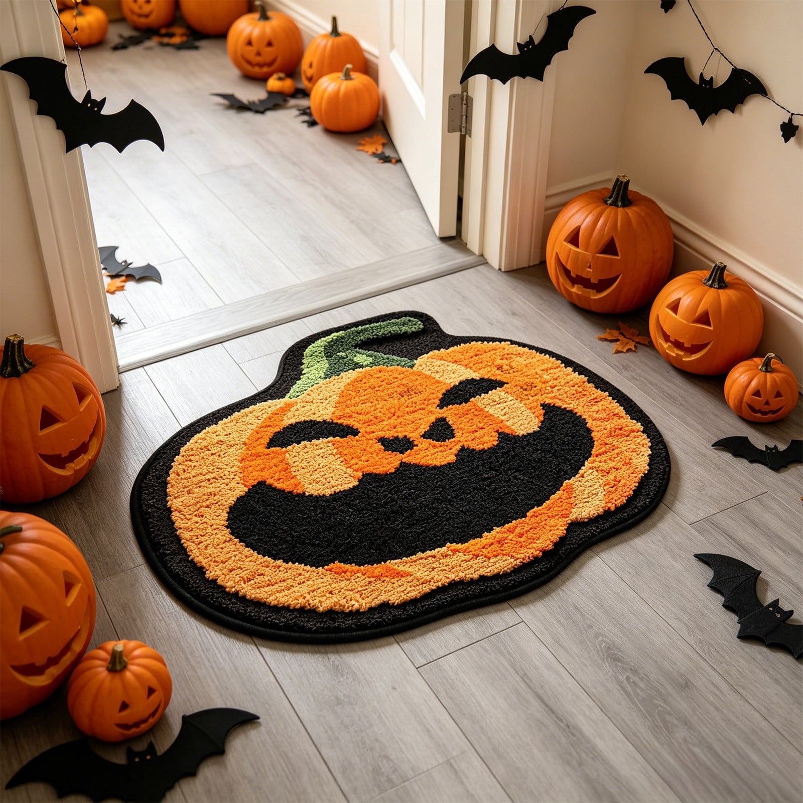 Taotanxi Spider Web Bath Mat, Halloween Bathroom Rug 15x23 Inches, Halloween Rugs Bathroom Decor, Black Gothic Bath Mat, Ultra Soft Great Absorbency