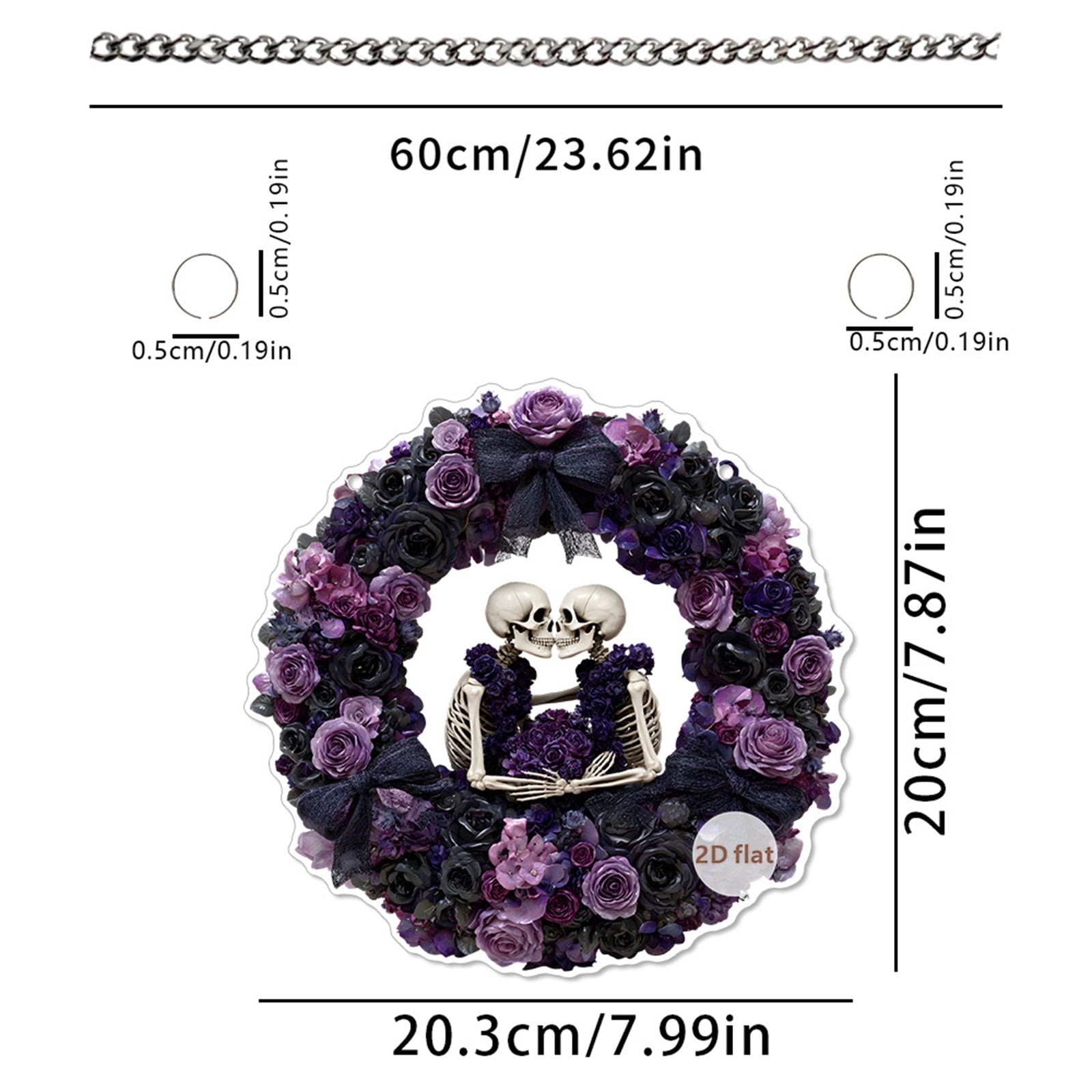 Btomtd Diameter 8" Pumpkin Skull Wreath Halloween Decor Acrylic Round Disk Hanging Ornament with Garland for Front Door Window, A