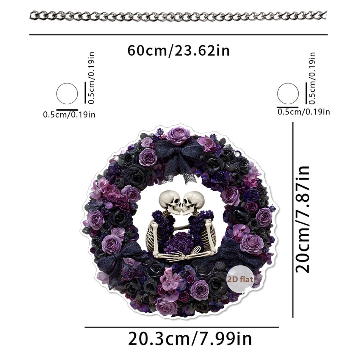 Btomtd Diameter 8" Pumpkin Skull Wreath Halloween Decor Acrylic Round Disk Hanging Ornament with Garland for Front Door Window, B
