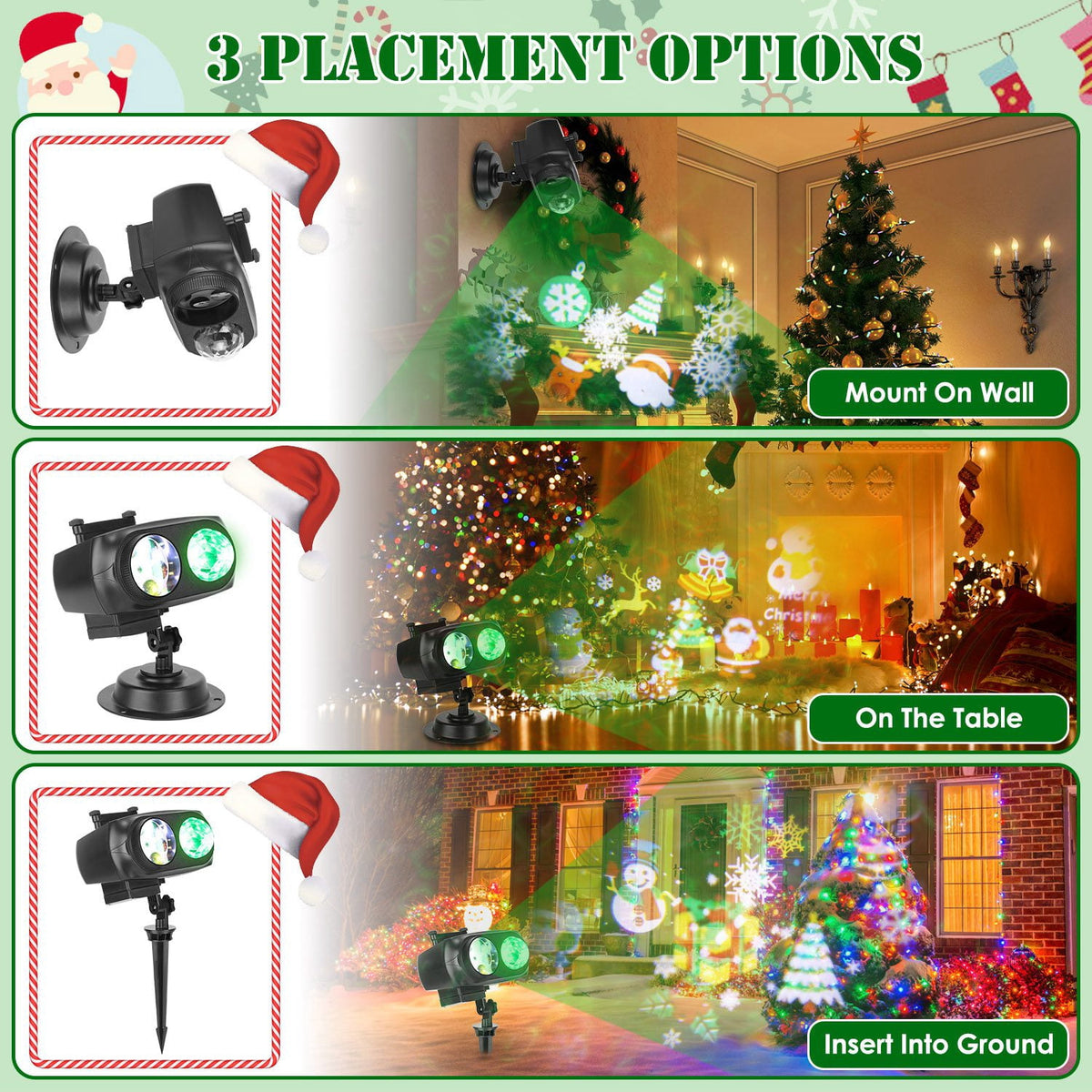 Moclever 2 in 1 Holiday Projector Lights, Indoor Outdoor LED Projection Lamp with 10-Color Ocean Wave 10 HD Slides 3 Bases Remote Control for New Year Christmas Halloween