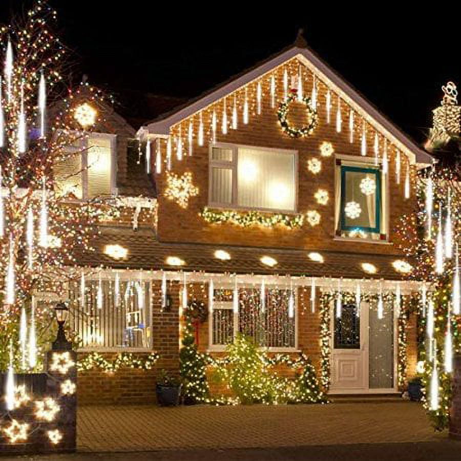 Morttic Meteor Shower Lights, Outdoor Falling Rain Lights 12 inch 8 Tube 192 LED Snow Falling Icicle Cascading Lights for Xmas Tree Halloween Decoration Wedding Party, Warm White