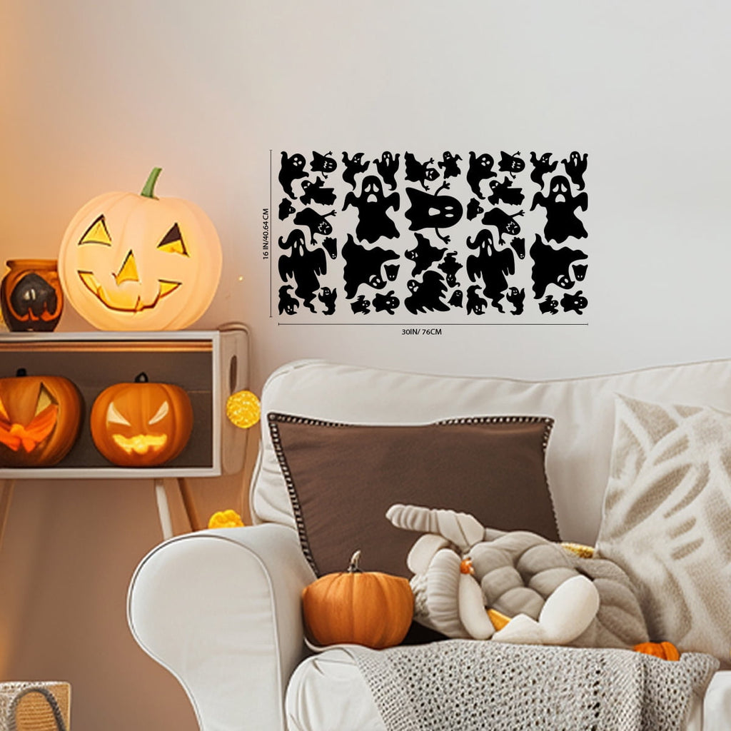 Vinyl Wall Decal - Halloween Ghost Pattern 16" x 30" - Halloween decoration, Seasonal Decor - Teens, Adults, Indoor, Outdoor, Wall, Door, Window, Living Room, Office