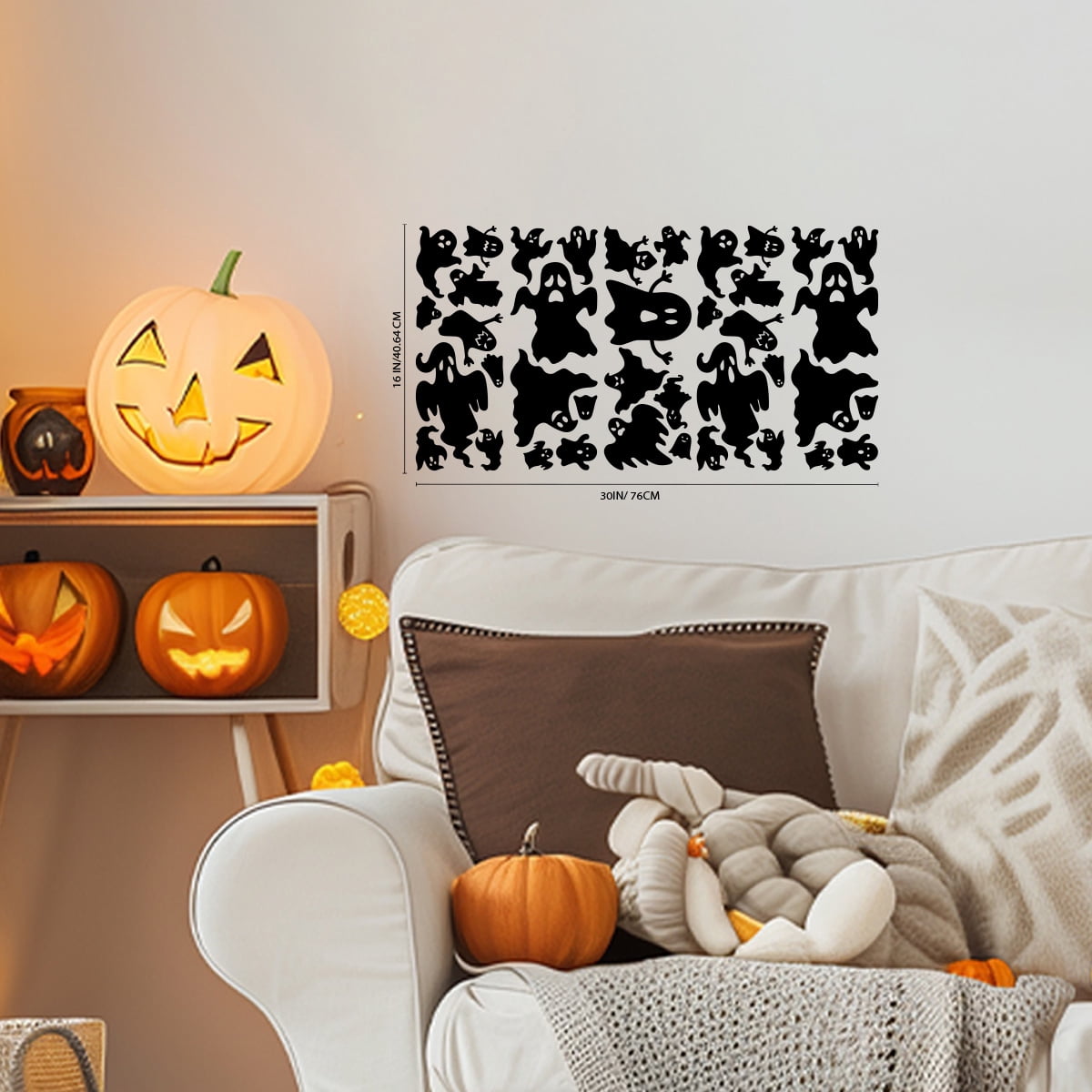 Vinyl Wall Decal - Halloween Ghost Pattern 16" x 30" - Halloween decoration, Seasonal Decor - Teens, Adults, Indoor, Outdoor, Wall, Door, Window, Living Room, Office
