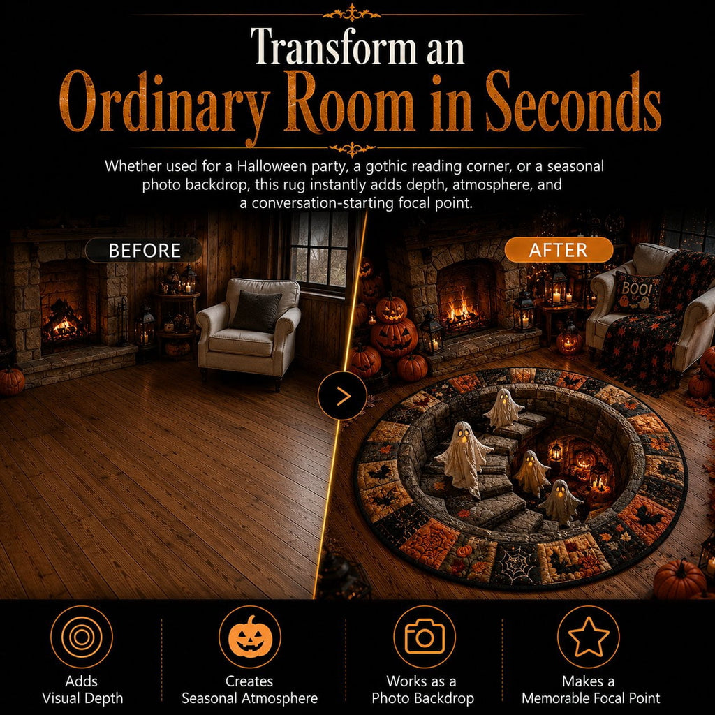 Halloween Round Rug Optical Ghost Pumpkin Mat 15.75in Diameter Polyester Skidproof & Soft for Entryway Bedroom Party by MPOISVA