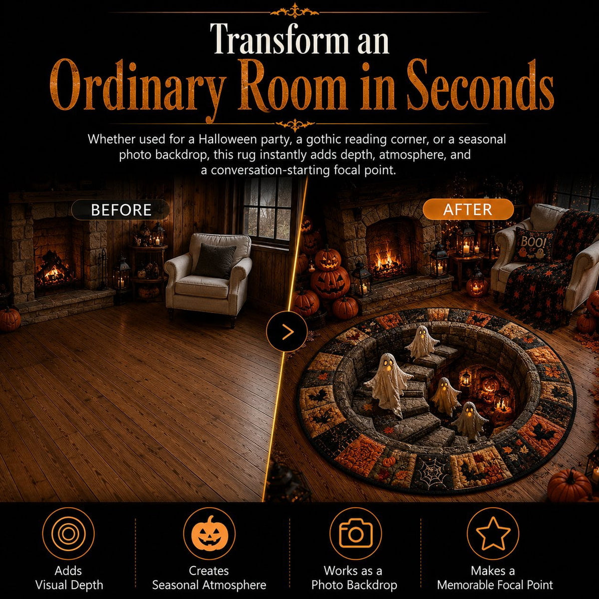 Halloween Doormat Round Optical Illusion Staircase Rug Secure-Grip Soft Floor Carpet for Living Room Bedroom Entryway Halloween Decor by OVFUIZ