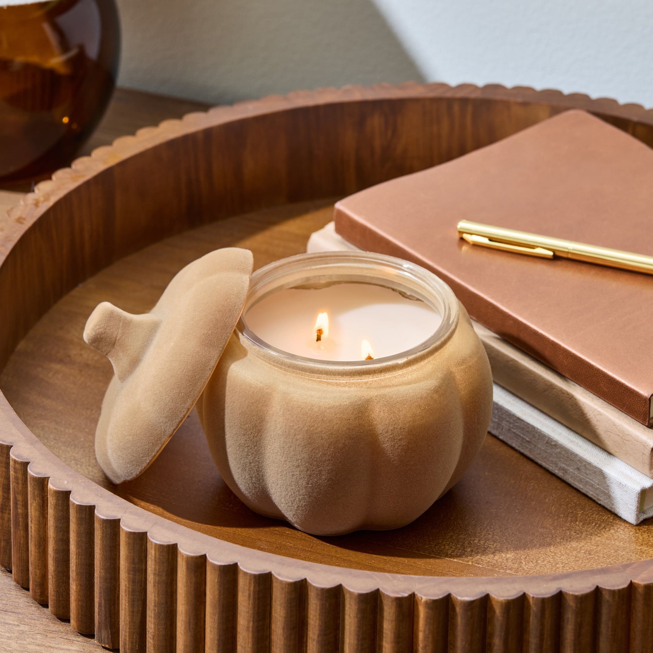 Better Homes & Gardens Flocked Pumpkin Jar Candle, Pumpkin Snickerdoodle Swirl, 2-Wick, 12.7 oz