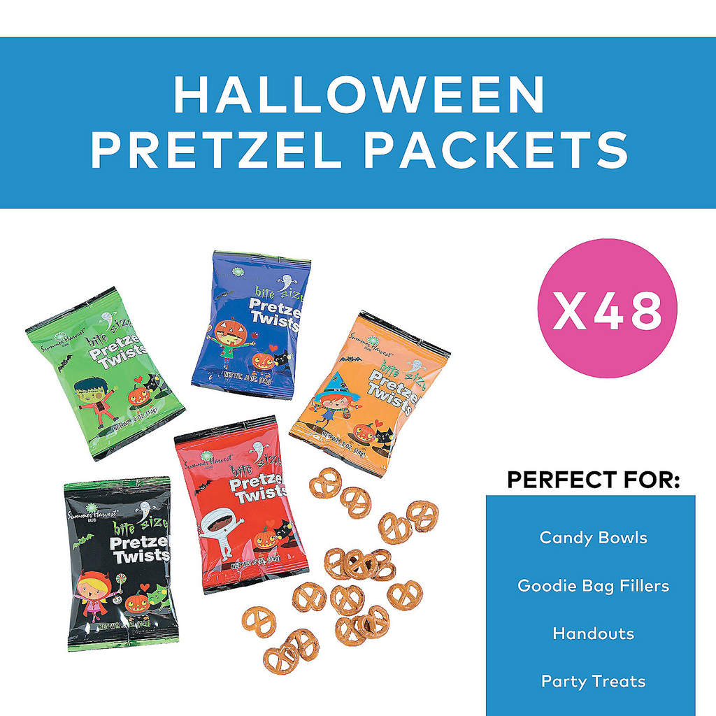Halloween Pretzel Packets, Edibles, Halloween, 48 Packs 1 lb 8 oz