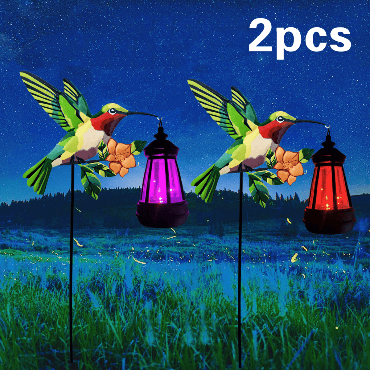 1/2 Pack Hummingbird Solar Lantern Lights, IP65 Waterproof Warm White Solar Hanging Lantern, Outdoor Solar Powered Decor for Yard Patio Garden Party Decorations
