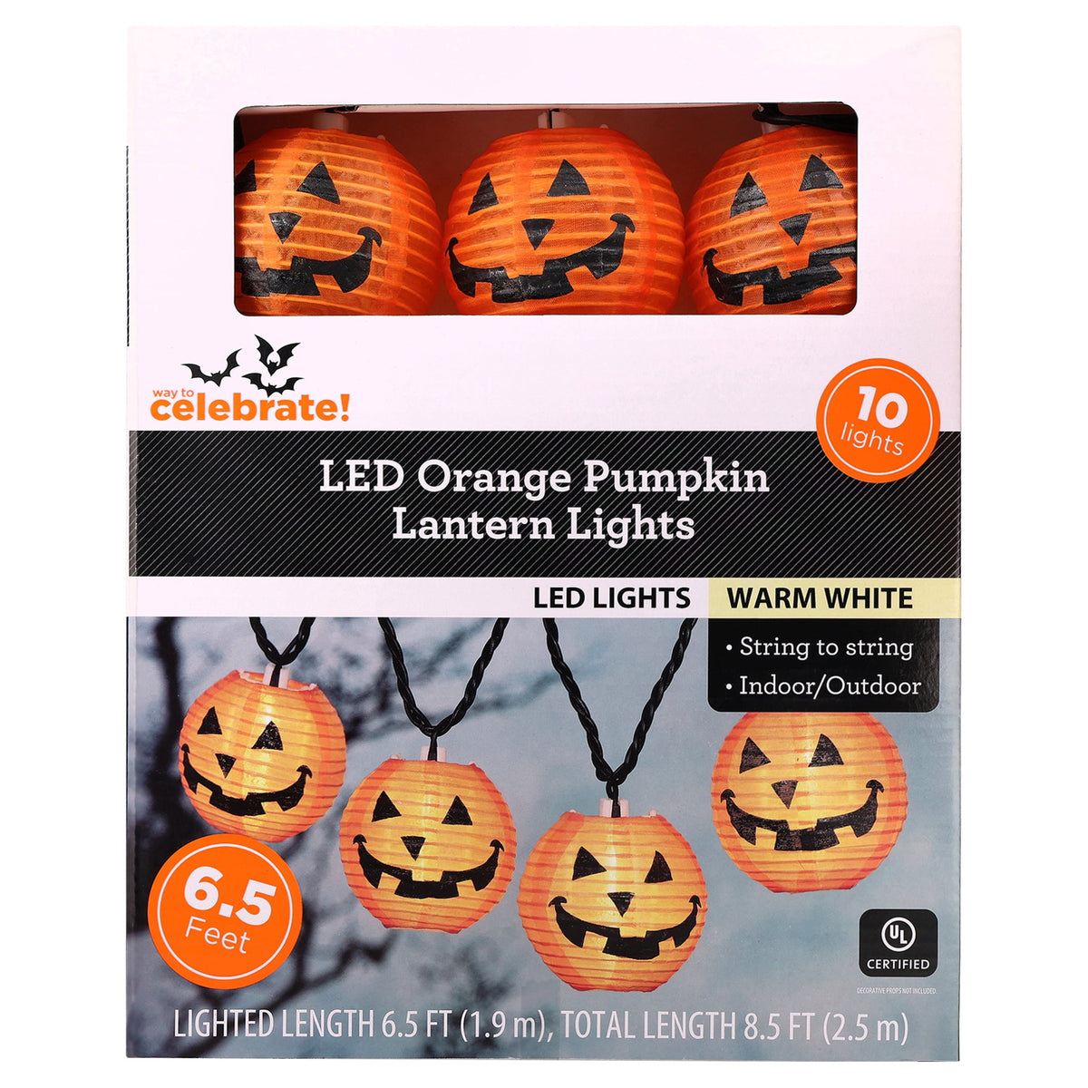 Indoor/Outdoor 10-Count LED Orange Pumpkin Lantern String Lights, Warm White, 6.5', Halloween by Way To Celebrate